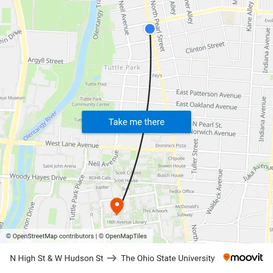 N High St & W Hudson St to The Ohio State University map