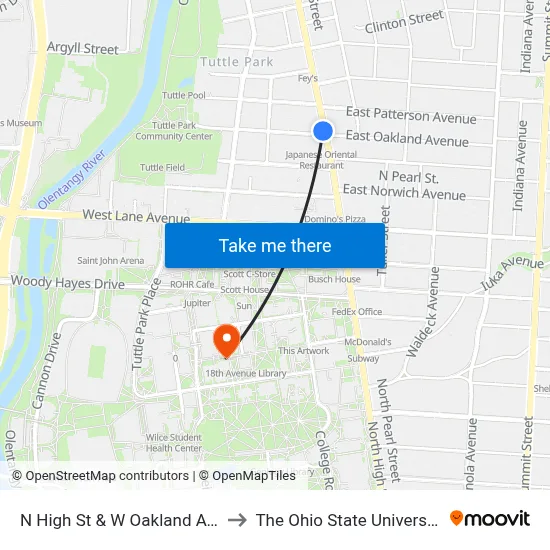 N High St & W Oakland Ave to The Ohio State University map