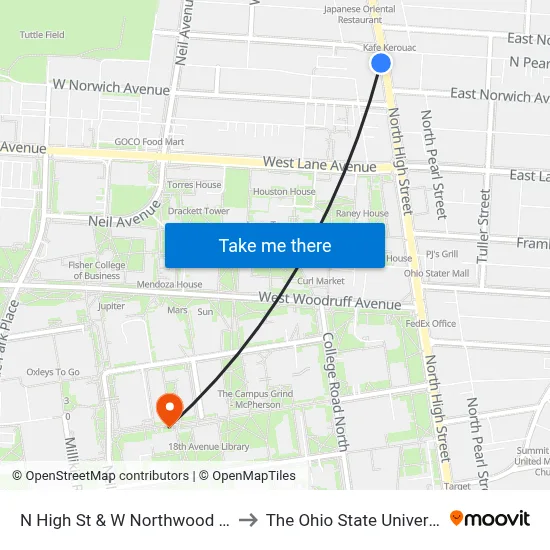 N High St & W Northwood Ave to The Ohio State University map