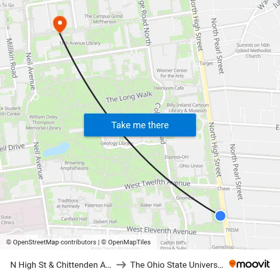 N High St & Chittenden Ave to The Ohio State University map