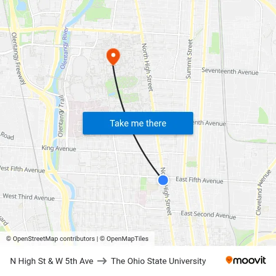 N High St & W 5th Ave to The Ohio State University map