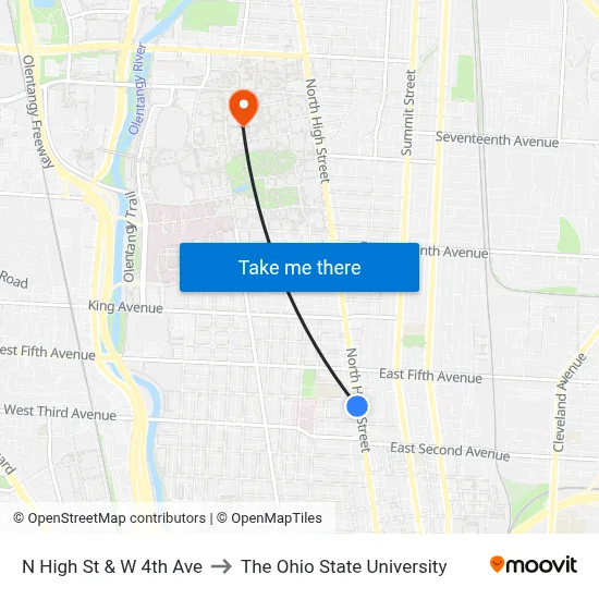 N High St & W 4th Ave to The Ohio State University map