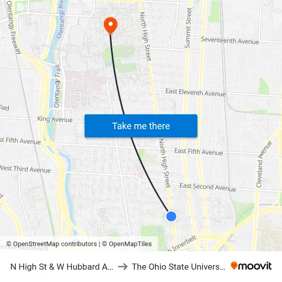 N High St & W Hubbard Ave to The Ohio State University map