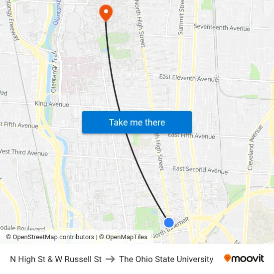 N High St & W Russell St to The Ohio State University map
