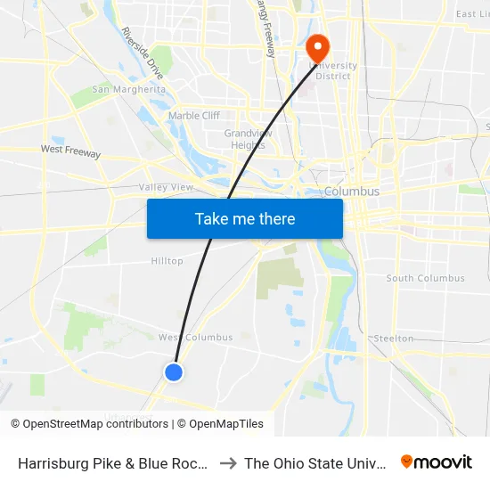 Harrisburg Pike & Blue Rock Blvd to The Ohio State University map