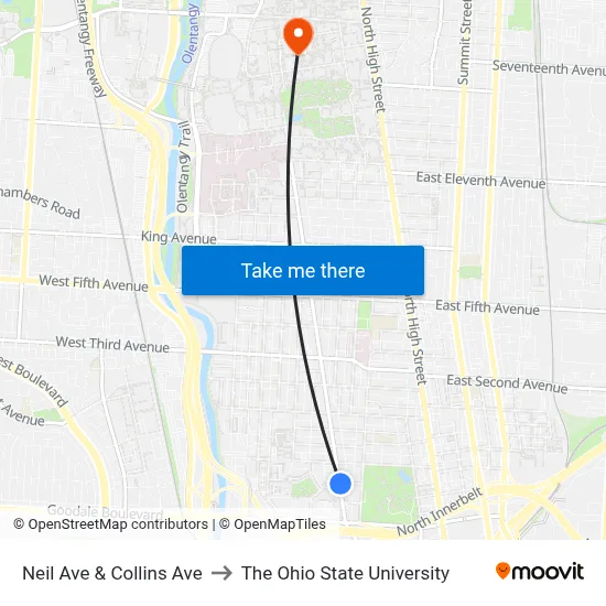 Neil Ave & Collins Ave to The Ohio State University map