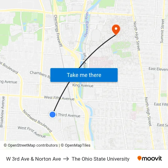 W 3rd Ave & Norton Ave to The Ohio State University map