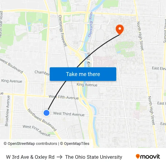W 3rd Ave & Oxley Rd to The Ohio State University map