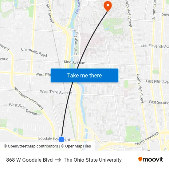 868 W Goodale Blvd to The Ohio State University map