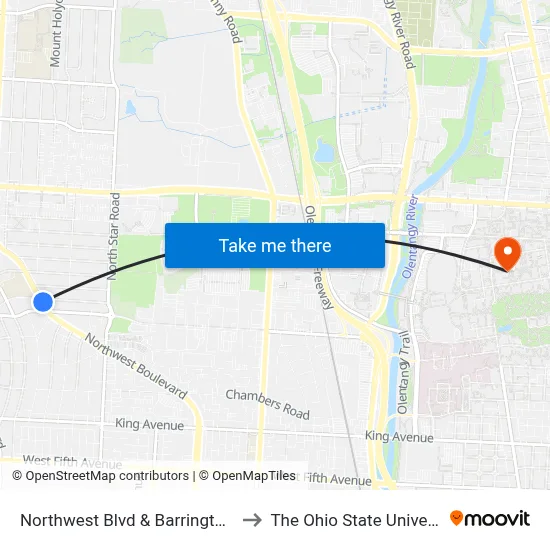 Northwest Blvd & Barrington Rd to The Ohio State University map
