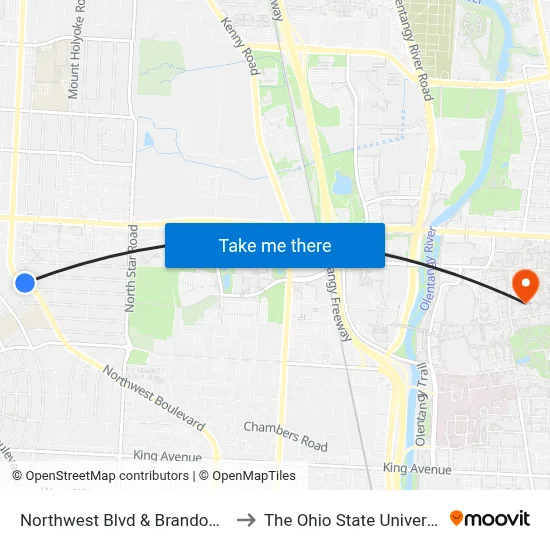 Northwest Blvd & Brandon Rd to The Ohio State University map