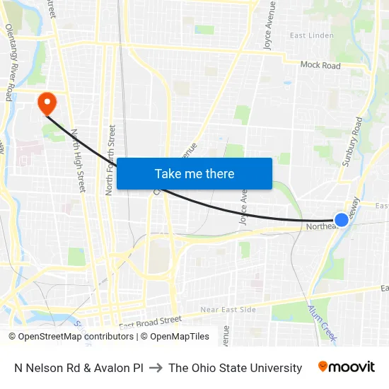 N Nelson Rd & Avalon Pl to The Ohio State University map