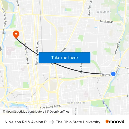 N Nelson Rd & Avalon Pl to The Ohio State University map