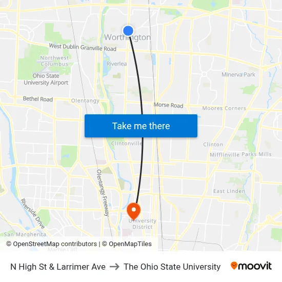 N High St & Larrimer Ave to The Ohio State University map