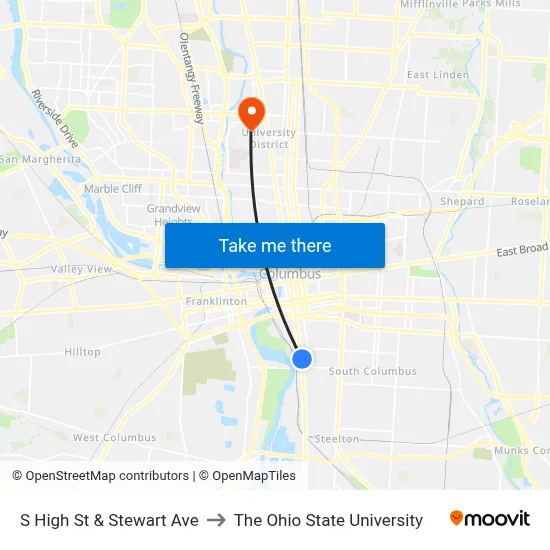 S High St & Stewart Ave to The Ohio State University map