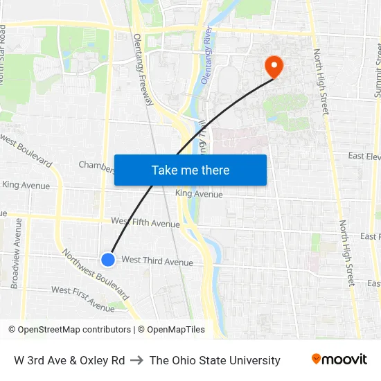 W 3rd Ave & Oxley Rd to The Ohio State University map