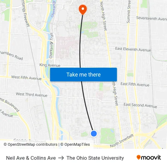 Neil Ave & Collins Ave to The Ohio State University map