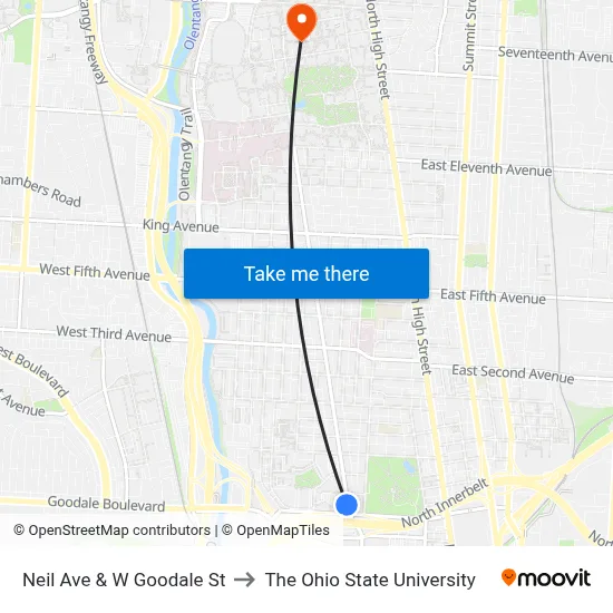 Neil Ave & W Goodale St to The Ohio State University map