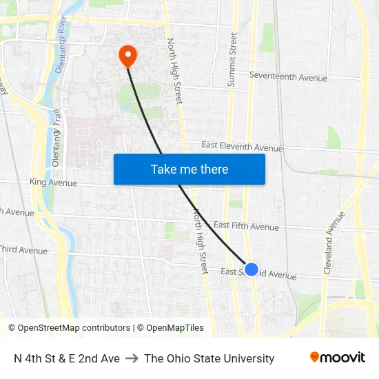 N 4th St & E 2nd Ave to The Ohio State University map