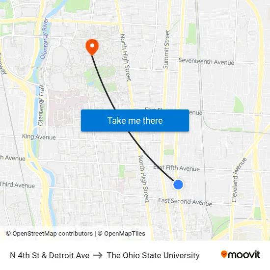 N 4th St & Detroit Ave to The Ohio State University map