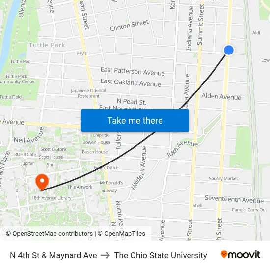 N 4th St & Maynard Ave to The Ohio State University map
