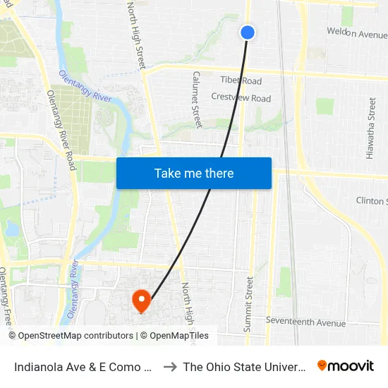 Indianola Ave & E Como Ave to The Ohio State University map