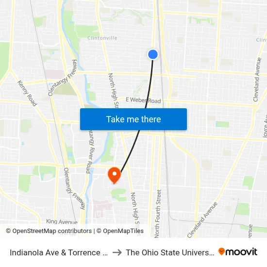 Indianola Ave & Torrence Rd to The Ohio State University map