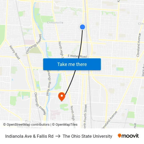 Indianola Ave & Fallis Rd to The Ohio State University map