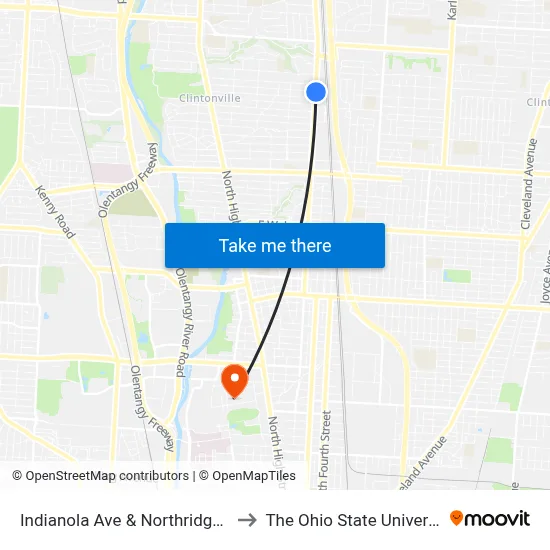 Indianola Ave & Northridge Rd to The Ohio State University map