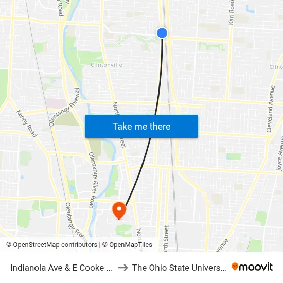 Indianola Ave & E Cooke Rd to The Ohio State University map