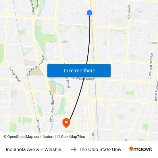 Indianola Ave & E Weisheimer Rd to The Ohio State University map