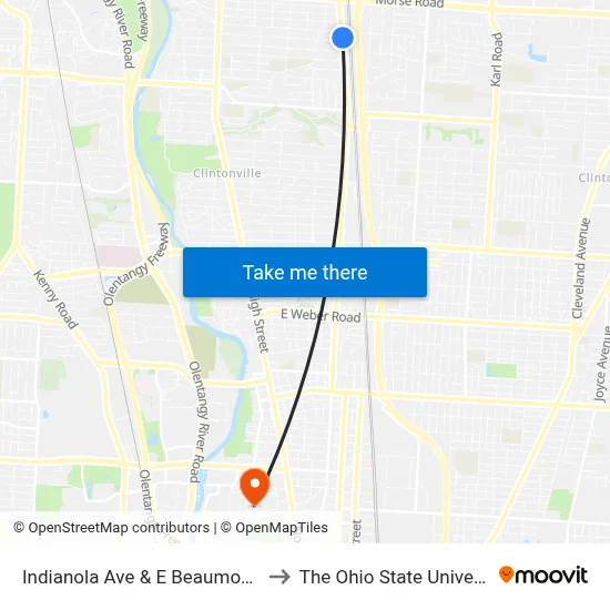 Indianola Ave & E Beaumont Rd to The Ohio State University map