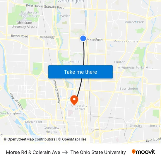 Morse Rd & Colerain Ave to The Ohio State University map