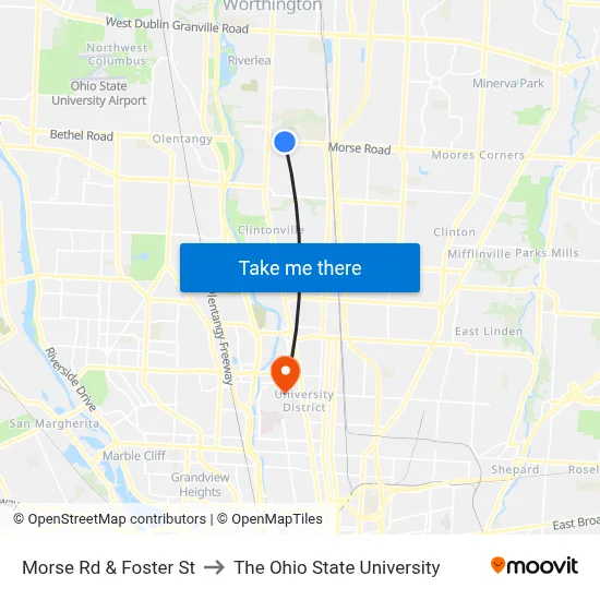 Morse Rd & Foster St to The Ohio State University map