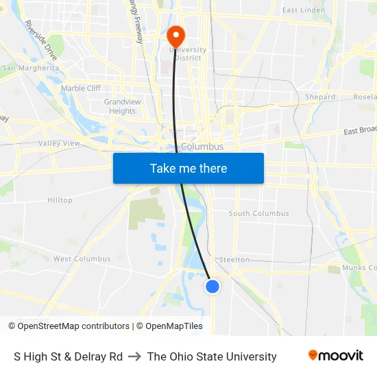 S High St & Delray Rd to The Ohio State University map