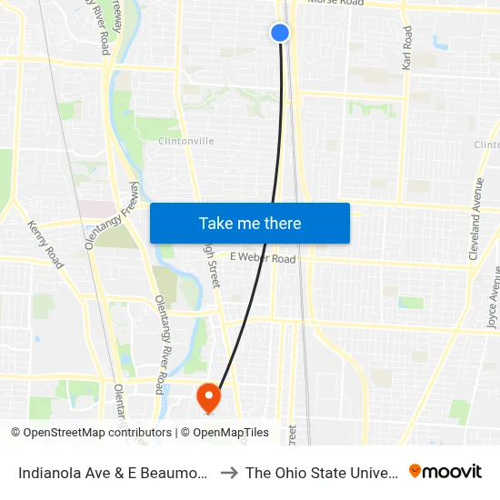 Indianola Ave & E Beaumont Rd to The Ohio State University map