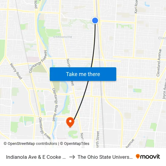 Indianola Ave & E Cooke Rd to The Ohio State University map