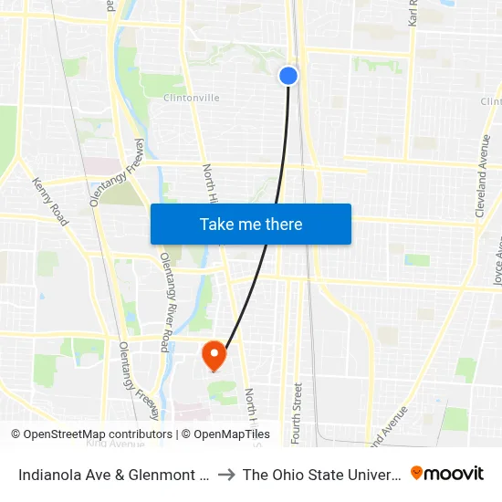 Indianola Ave & Glenmont Ave to The Ohio State University map