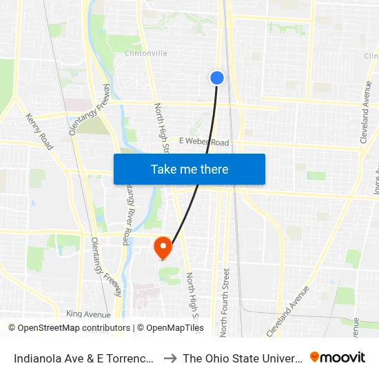 Indianola Ave & E Torrence Rd to The Ohio State University map