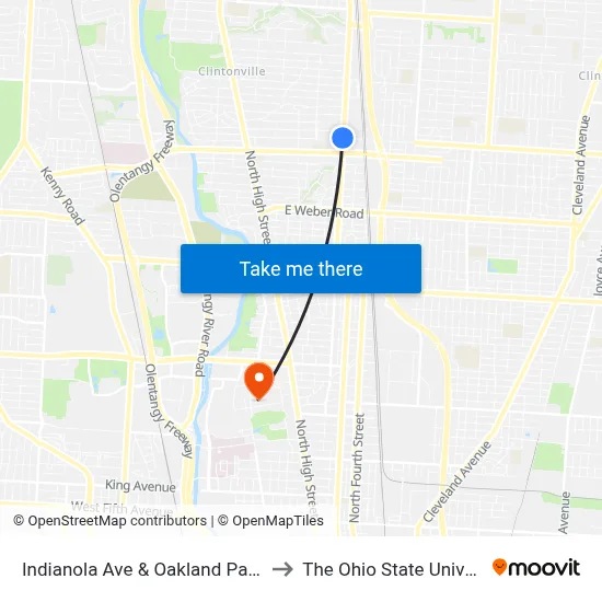 Indianola Ave & Oakland Park Ave to The Ohio State University map