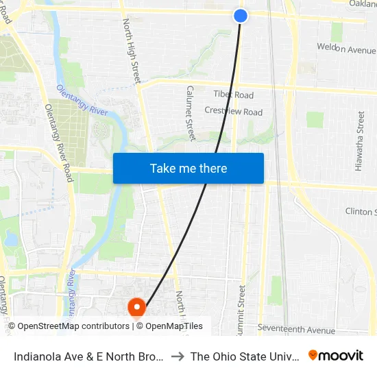 Indianola Ave & E North Broadway to The Ohio State University map