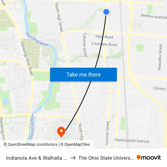 Indianola Ave & Walhalla Rd to The Ohio State University map