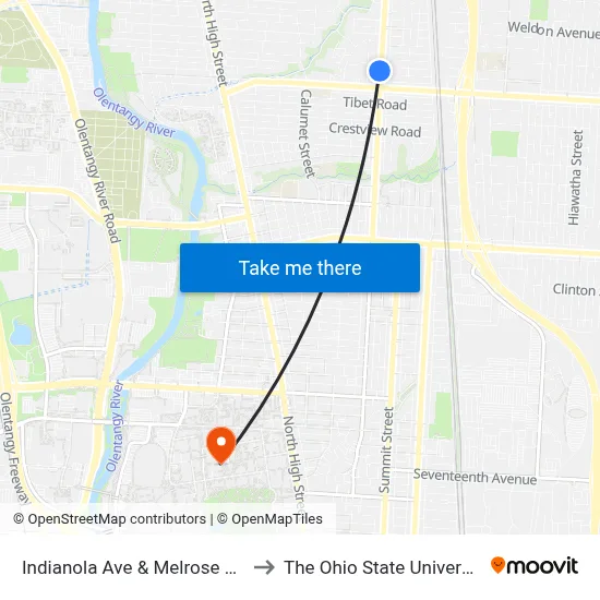 Indianola Ave & Melrose Ave to The Ohio State University map
