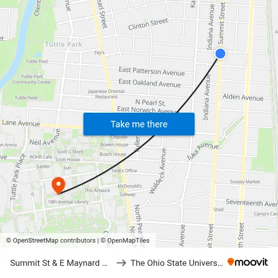 Summit St & E Maynard Ave to The Ohio State University map