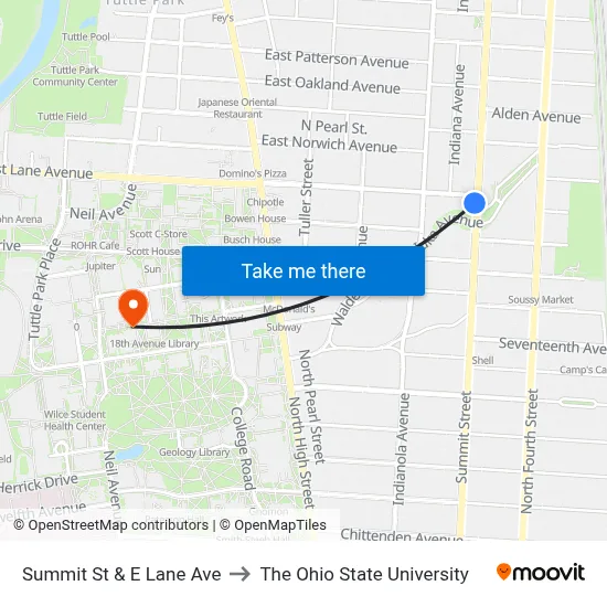Summit St & E Lane Ave to The Ohio State University map