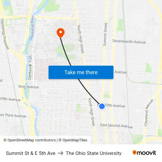 Summit St & E 5th Ave to The Ohio State University map