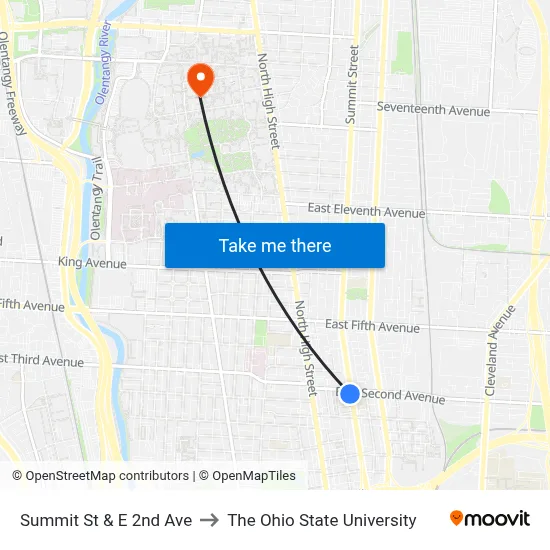 Summit St & E 2nd Ave to The Ohio State University map