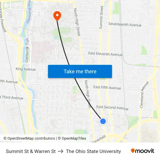 Summit St & Warren St to The Ohio State University map