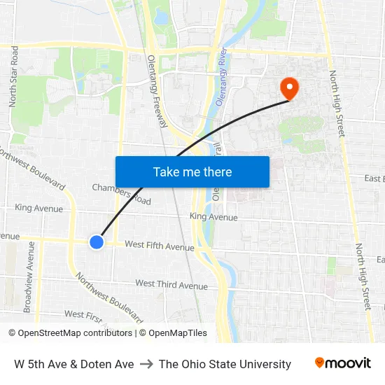 W 5th Ave & Doten Ave to The Ohio State University map