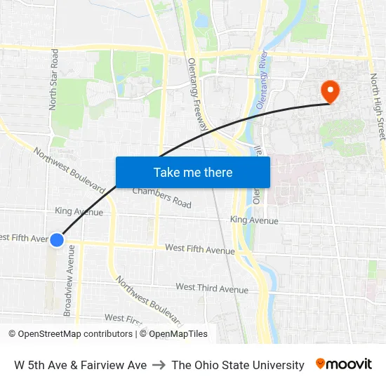 W 5th Ave & Fairview Ave to The Ohio State University map